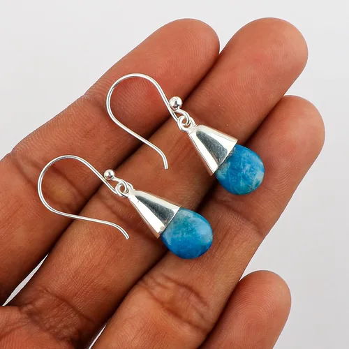 Vista 78 de Aretes de aro de cristal afganita natural Piedras afganas de alto grado Aretes chapados en plata Gota lisa Joyas de piedras preciosas hechas