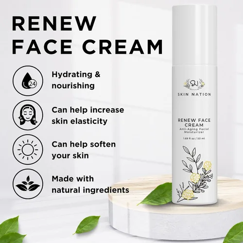 Vista 2 de Renew - Crema hidratante facial con ácido hialurónico y vitamina E, hidratante con potentes antioxidantes, crema de noche, crema antiarrugas