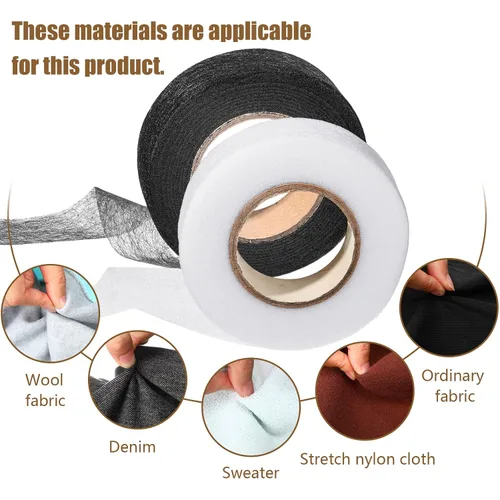 Vista 6 de Outus 2 rollos de cinta de dobladillo de tela adhesiva para planchar sin coser para pantalones cada uno de 1/2 pulgada
