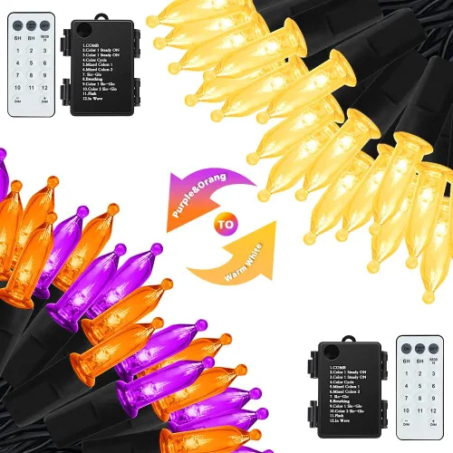 Vista 15 de Luces de Navidad a pilas, paquete de 2 mini tiras de 50 luces LED de 17 pies con 8 modos de temporizador automático, luces de árbol impermeables