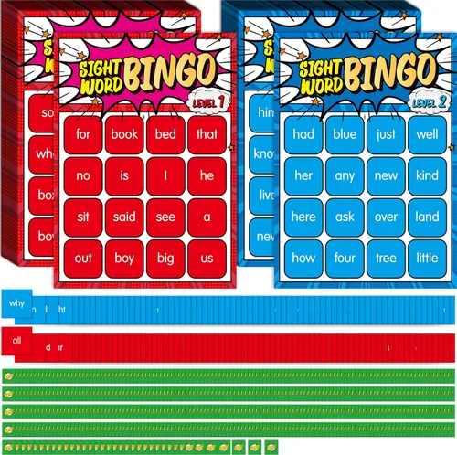Vista 13 de Juego de Bingo de Palabras de Reconocimiento Visual, 144 Palabras de Reconocimiento Visual Aprende a Leer Nivel 1 y Nivel 2 Juego de Mesa de Bingo