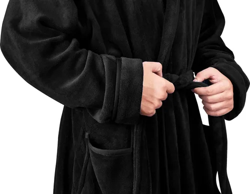 Vista 6 de NY Threads Mens Hooded Fleece Robe - Plush Long Bathrobes