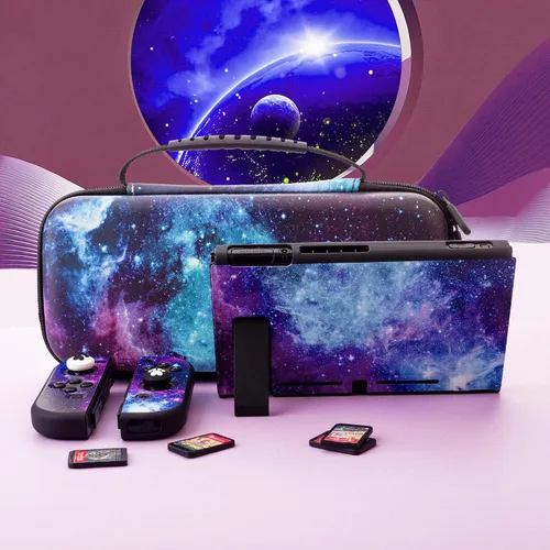 Vista 7 de Galaxy Carrying Case for Nintendo Switch, Portable Travel Cover Case with 10 Game Card Slots for Switch Console, Accessories with Protective Shell