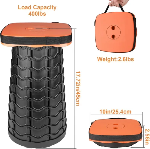 Vista 2 de Taburete plegable, mejorado y ligero pero resistente, con capacidad de carga de 400 libras, taburete portátil y retráctil para campamento, pesca