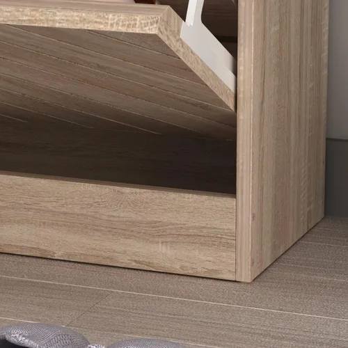 Vista 7 de Homsee Moderno armario de almacenamiento de zapatos con 2 cajones abatibles y puertas de rejilla de sarga, organizador de almacenamiento de madera
