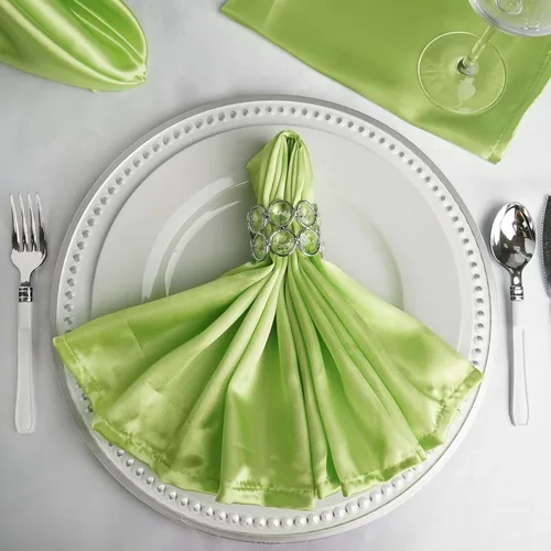 Vista 2 de Efavormart - Paquete de 5 servilletas de satén sin costuras, color verde manzana, resistentes a las arrugas, 20 x 20 pulgadas Manzana Verde