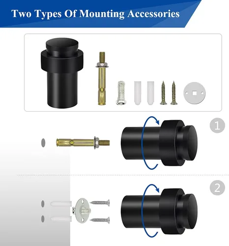 Vista 6 de Tope de puerta de 2.5 pulgadas para puerta de piso cilíndrico negro, protector de pared de goma de acero inoxidable resistente para parte inferior
