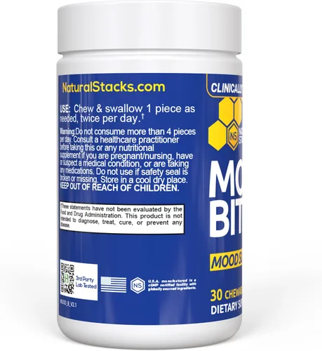 Vista 6 de Mood Bites - Suplemento de azafrán con vitamina B3, melocotón cítrico, 30 masticables