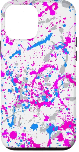 Vista 16 de iPhone 16 Rosa + Azul + Gris Blanco Patrón de salpicaduras de pintura