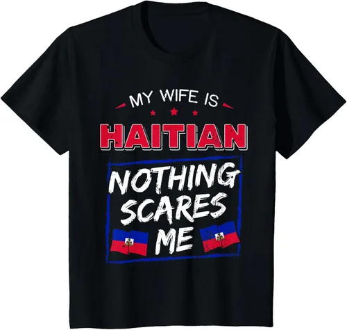 Vista 72 de My Wife Is Haitian Republic of Haiti Heritage Roots - Camiseta con bandera, Negro, S