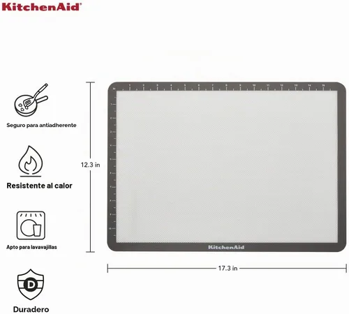 Vista 2 de KitchenAid Alfombrilla de silicona grande para hornear, 12x17 pulgadas, gris