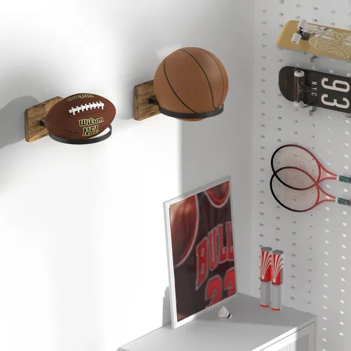 Vista 5 de Soporte de Pared para Baloncesto, Organizador de Exhibición y Almacenamiento de Pelotas para Baloncesto, Fútbol, Fútbol Americano, Voleibol