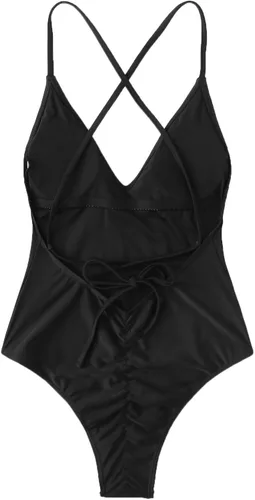 Vista 2 de SOLY HUX Traje de baño de una pieza para mujer con escote pronunciado y espalda cruzada