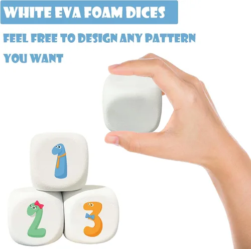 Vista 5 de Dados de espuma EVA blanca para niños, bloques de construcción de graffiti, pintura creativa, suministros de fiesta, 1.96 pulgadas, 12