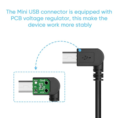 Vista 2 de Cable de alimentación para cámara de salpicadero, cable de carga mini USB de 11.5 pies de largo para Garmin Nuvi GPS Mirror Cam, USB a Mini USB