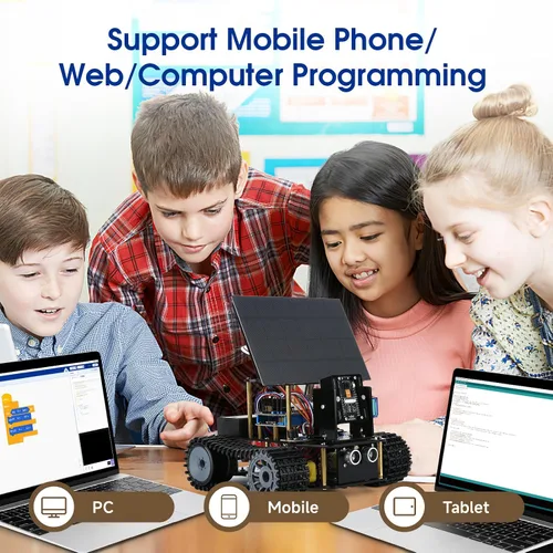 Vista 6 de Kit de tanque de robot solar con cámara inteligente ESP32 5 en 1, kit de robótica de juguete STEM para niños de 8 a 16 años, aplicación y control
