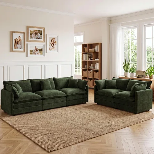 Vista 17 de Tmsan Chenille Cloud - Juego de sofá y silla, color beige y blanco Blanco beige