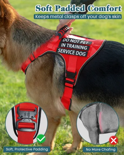 Vista 6 de Chaleco de perro de servicio para perros medianos, arnés de perro de servicio en entrenamiento con parches, chaleco ajustable para perros