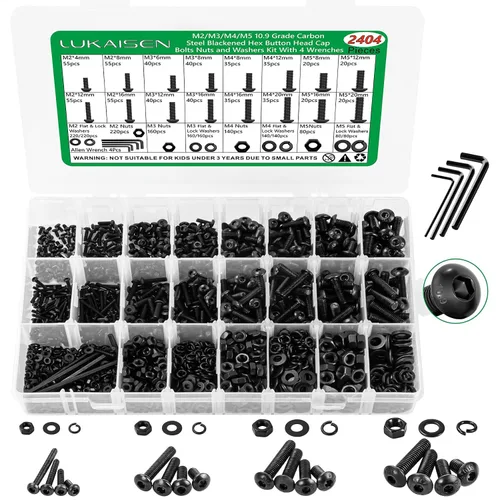 Vista 30 de Juego de 1440 tornillos hexagonales de cabeza de botón de acero inoxidable 304, tuercas y arandelas, M2 M3 M4 M5 Juego de pernos resistentes a