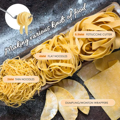 Vista 7 de NEWTRY Máquina eléctrica para hacer pasta familiar, máquina para hacer fideos, rodillo de masa, cortador de prensa con 3 accesorios de cuchilla