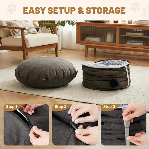 Vista 8 de Cama túnel para gatos de interior, túnel de lino natural refrescante para gatos, túnel transpirable de 29.5 pulgadas para gatos con tapete lavable