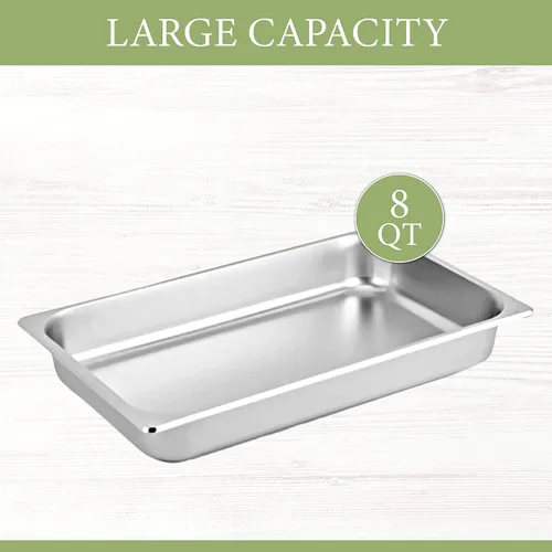 Vista 4 de Deluxe - Plato rectangular de acero inoxidable de 8 cuartos de galón con bandeja para alimentos, bandeja de agua y soportes para combustible