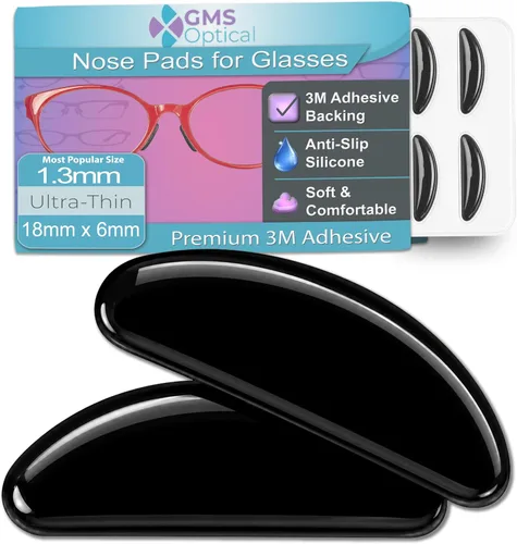 Vista 12 de GMS Optical® 0.1 in adhesivo antideslizante contorneado almohadillas de nariz de lente de silicona suave con súper pegajoso respaldo - 5 pares