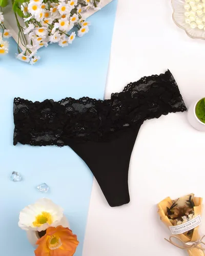 Vista 2 de Ropa interior de encaje para mujer, tangas de cintura baja, tangas de encaje sin costuras