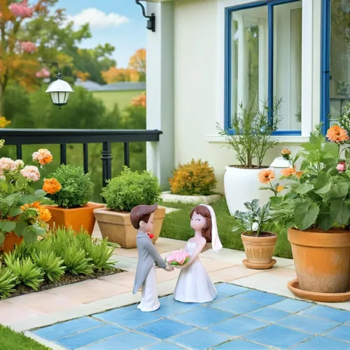 Vista 6 de Adornos de muñeca de pareja de boda de 1.9 pulgadas, figuras de novia y novio, adornos de resina para decoración de mesa de fiesta de boda
