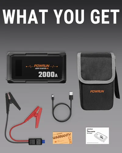 Vista 7 de Powrun P-X Arrancador de Salto, Caja de Salto Portátil de 2000A - Paquete de Batería de Arrancador de Coche para hasta 6.0L de Gasolina y 5.0L