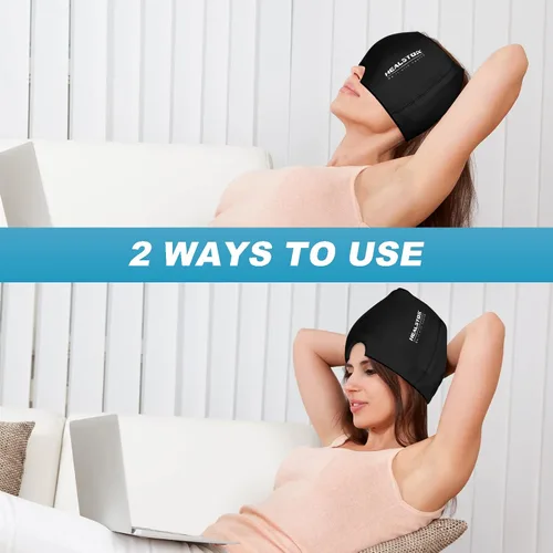 Vista 9 de Sombrero frío, tapa de hielo, envoltura de cabeza de hielo, terapia fría y caliente, reutilizable 360 compresión, envoltura flexible para la cabeza