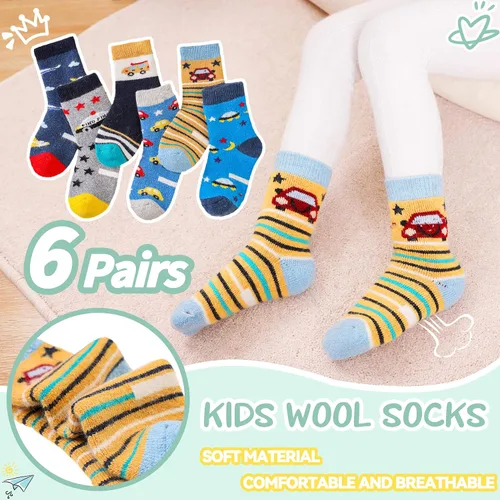 Vista 6 de Calcetines de lana para niños y niñas cálidos de invierno gruesos acogedores térmicos pesados para niños pequeños 6 pares