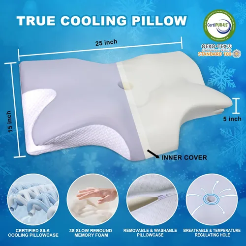 Vista 2 de Almohada cervical cervical para dormir, almohadas refrescantes de espuma viscoelástica para aliviar el dolor de cuello, almohada ortopédica