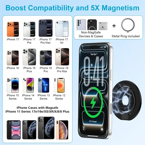 Vista 3 de Agarre magnético para teléfono, soporte plegable MagSafe para teléfono celular, soporte de anillo magnético de dos caras para Samsung Galaxy S26 S25
