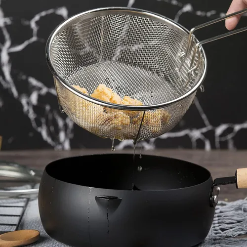 Vista 7 de Cesta de drenaje de acero inoxidable, cesta plegable multifuncional para freír – Malla de alambre redonda para freír chips franceses para servir