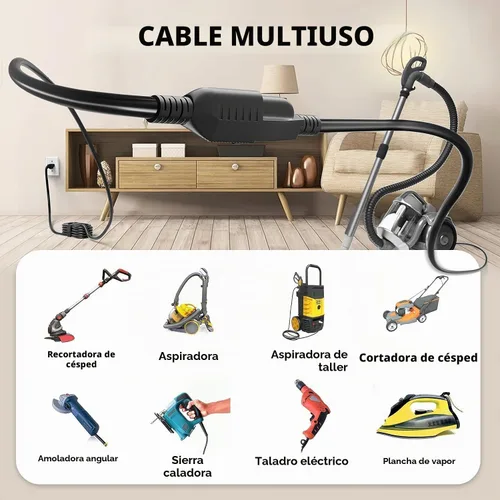 Vista 7 de POWGRN - Cable de extensión para exteriores de 100 pies, calibre 16, cable de alimentación negro de 3 clavijas