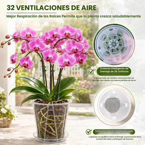 Vista 9 de Paquete de 12 macetas de plástico transparente para orquídeas con 4 pulgadas + 5 pulgadas + 6 pulgadas