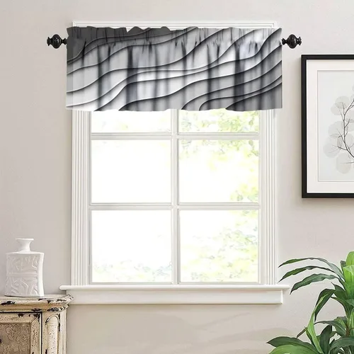 Vista 2 de Cenefa de cortina geométrica para ventanas, cenefa moderna con bolsillo para barra, 1 panel, cortinas cortas abstractas para playa, cortinas cortas