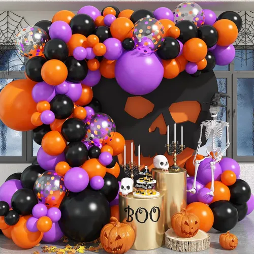 Vista 12 de Kit de Guirnalda de Arco de Globos de Halloween, 126 Piezas, Globos Negros y Naranjas con Globos de Calabaza BOO, Murciélagos de Aluminio, Globos