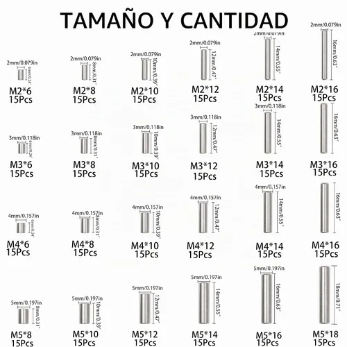 Vista 2 de 360 piezas de pasador de acero inoxidable 304, soporte de clavija, barra de sujeción de elementos, 24 tamaños M2 M3 M4 M5