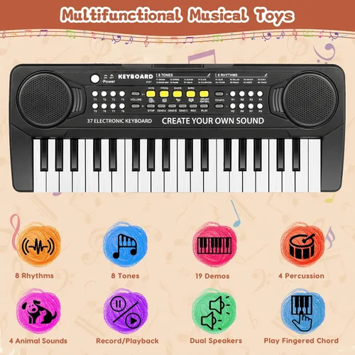 Vista 3 de Teclado de Piano de 37 Teclas Mejorado para Niños, Juguetes Musicales para Niñas de 3, 4, 5, 6 Años, Teclados y Pianos para Principiantes