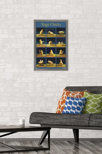 Vista 2 de Trends International Lucia Heffernan Art - Póster de pared de pollitos de yoga, 22.4 pulgadas de largo x 14.7 pulgadas, versión enmarcada en madera