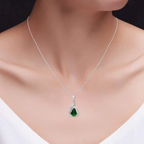 Vista 5 de Jewel Zone US 3.5 quilates de imitación verde esmeralda colgante collar de oro de 14 quilates sobre plata de ley