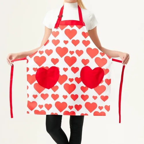Vista 5 de Love Potato Delantal de cocina de corazones ajustables con bolsillos para mujeres y niñas, rojo
