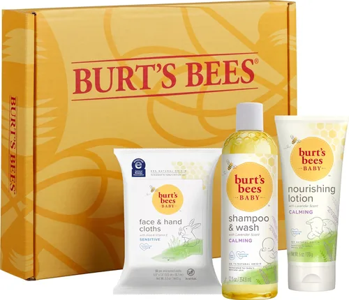 Vista 6 de Burt's Bees Set de regalo para baby showers, incluye productos esenciales para bebés, champú y lavado con lavanda, loción corporal, toallitas