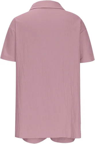 Vista 6 de OPHPY Conjunto de dos piezas para mujer, conjunto de lino de 2 piezas de verano, camisas sueltas con botones y pantalones cortos, conjunto