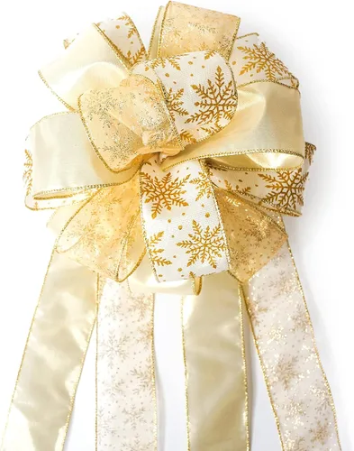 Vista 5 de Altier Lazo de 11" de oro ancho para decoración de árbol de Navidad con 4 colas, tiras de serpentina de 3 yardas de largo cada una para decoración