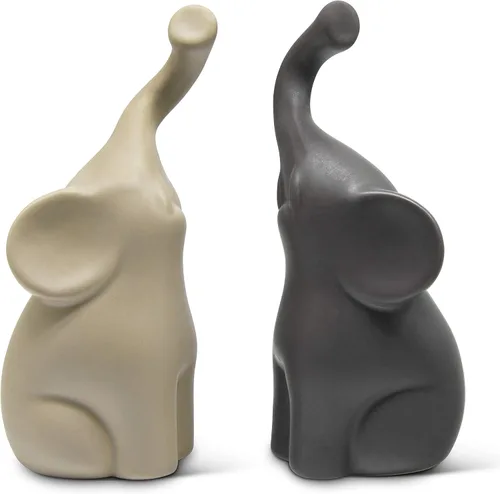 Vista 8 de Vaudagio Pareja Amorosa de Elefantes en Beige y Gris - Escultura Moderna de Cerámica - Figura Decorativa como Juego - Figura de Decoración 16 cm