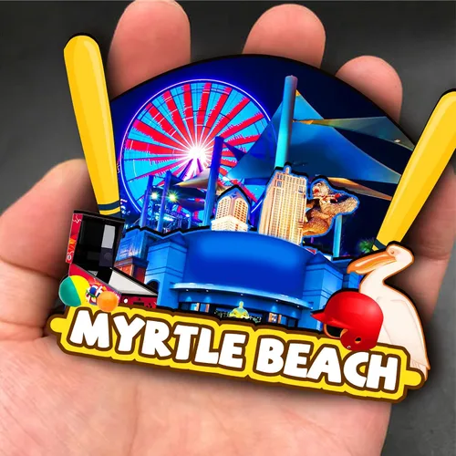 Vista 4 de Imán de madera de Myrtle Beach de Estados Unidos, imanes 3D para nevera, recuerdos coleccionables, decoración hecha a mano, artesanías 2