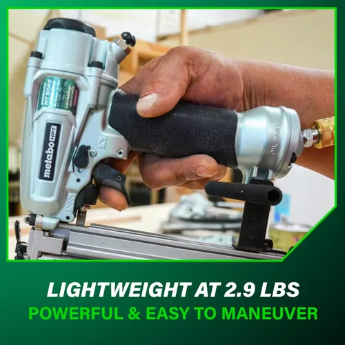 Vista 8 de Metabo HPT Clavadora Pro Brad, clavadora neumática de acabado profesional preferida por profesionales para trabajos de molduras, construcción
